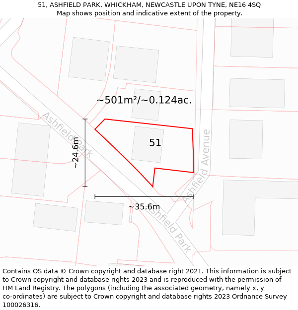 51, ASHFIELD PARK, WHICKHAM, NEWCASTLE UPON TYNE, NE16 4SQ: Plot and title map