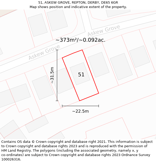 51, ASKEW GROVE, REPTON, DERBY, DE65 6GR: Plot and title map