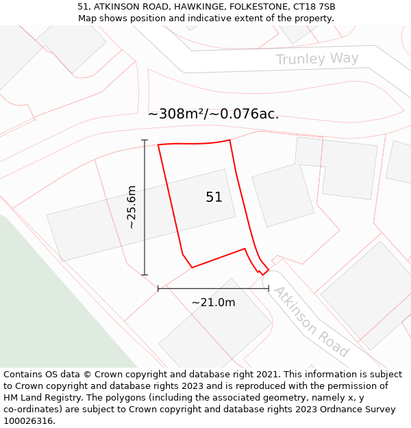 51, ATKINSON ROAD, HAWKINGE, FOLKESTONE, CT18 7SB: Plot and title map