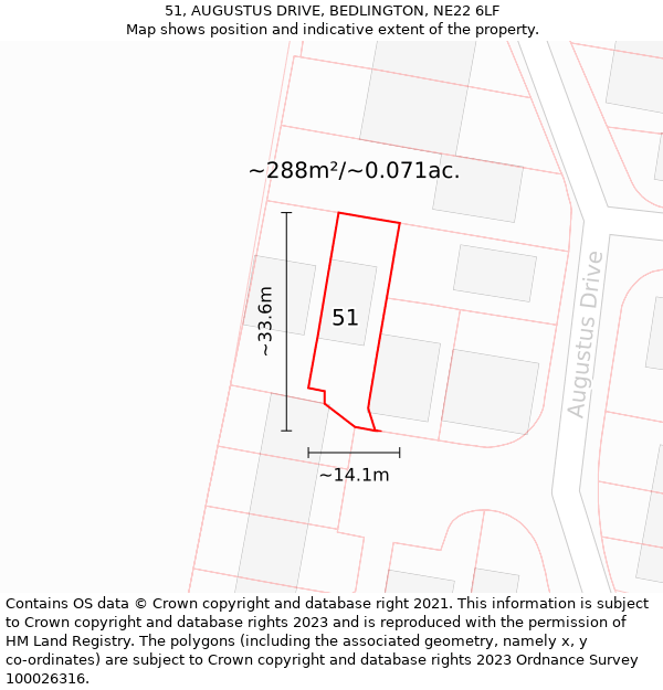 51, AUGUSTUS DRIVE, BEDLINGTON, NE22 6LF: Plot and title map