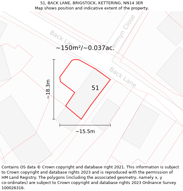 51, BACK LANE, BRIGSTOCK, KETTERING, NN14 3ER: Plot and title map