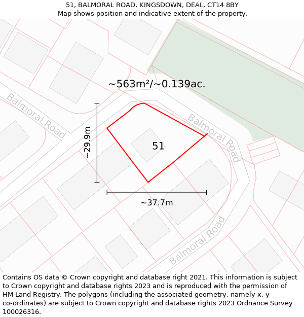 51, BALMORAL ROAD, KINGSDOWN, DEAL, CT14 8BY: Plot and title map