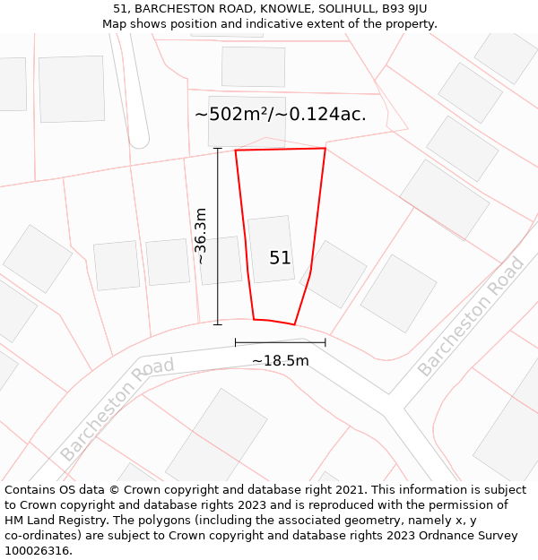 51, BARCHESTON ROAD, KNOWLE, SOLIHULL, B93 9JU: Plot and title map