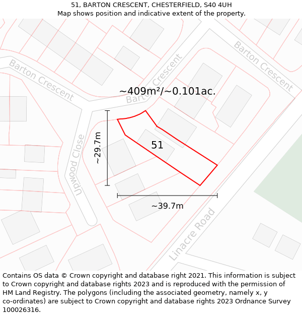 51, BARTON CRESCENT, CHESTERFIELD, S40 4UH: Plot and title map