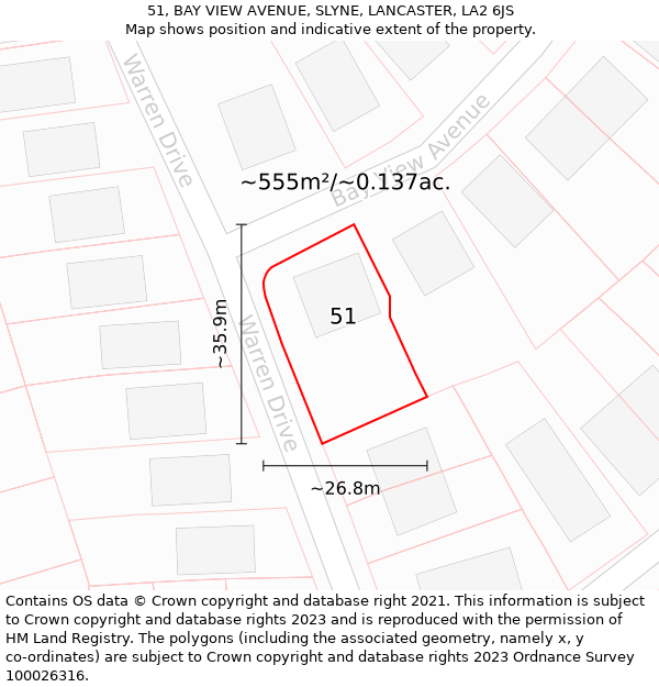 51, BAY VIEW AVENUE, SLYNE, LANCASTER, LA2 6JS: Plot and title map