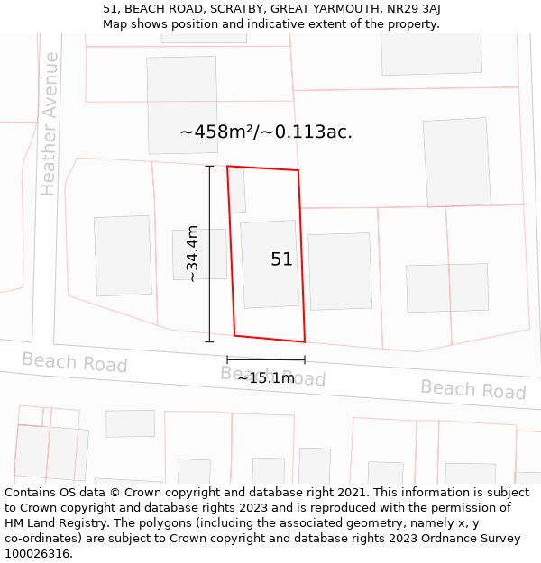 51, BEACH ROAD, SCRATBY, GREAT YARMOUTH, NR29 3AJ: Plot and title map