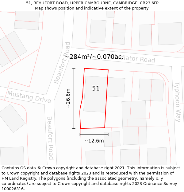 51, BEAUFORT ROAD, UPPER CAMBOURNE, CAMBRIDGE, CB23 6FP: Plot and title map