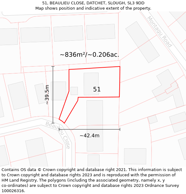 51, BEAULIEU CLOSE, DATCHET, SLOUGH, SL3 9DD: Plot and title map