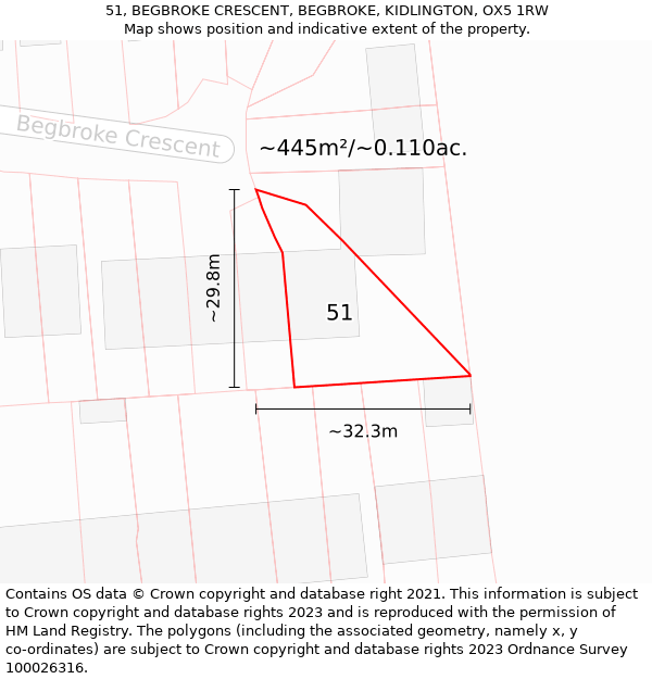 51, BEGBROKE CRESCENT, BEGBROKE, KIDLINGTON, OX5 1RW: Plot and title map