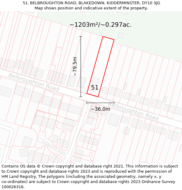 51, BELBROUGHTON ROAD, BLAKEDOWN, KIDDERMINSTER, DY10 3JG: Plot and title map