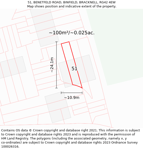 51, BENETFELD ROAD, BINFIELD, BRACKNELL, RG42 4EW: Plot and title map