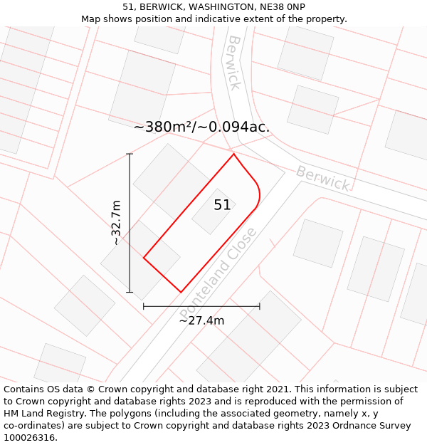 51, BERWICK, WASHINGTON, NE38 0NP: Plot and title map