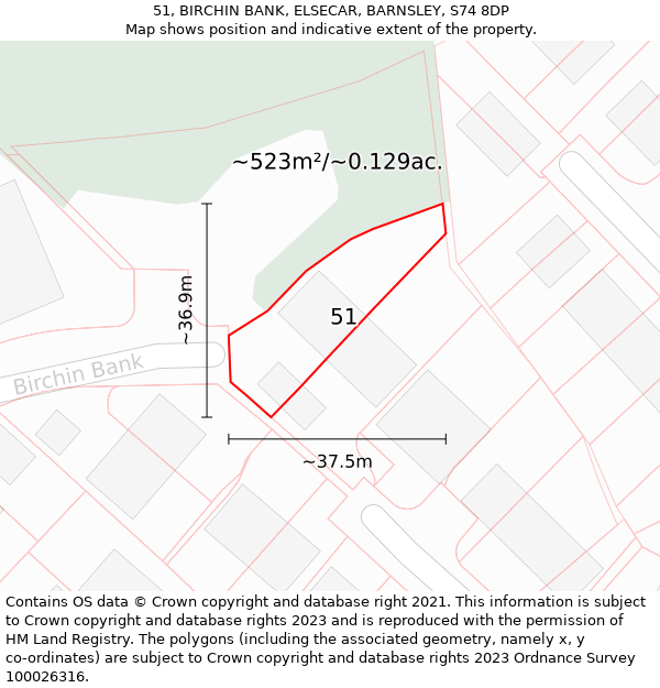 51, BIRCHIN BANK, ELSECAR, BARNSLEY, S74 8DP: Plot and title map