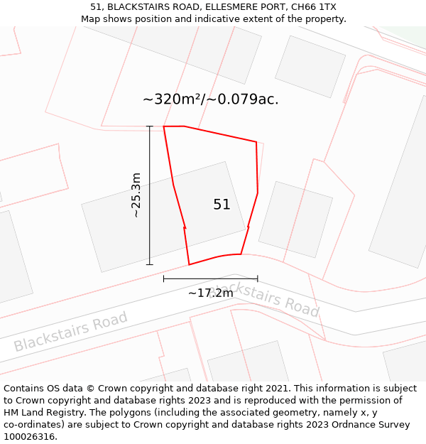 51, BLACKSTAIRS ROAD, ELLESMERE PORT, CH66 1TX: Plot and title map