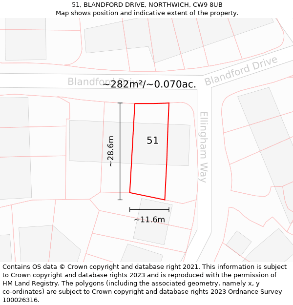 51, BLANDFORD DRIVE, NORTHWICH, CW9 8UB: Plot and title map