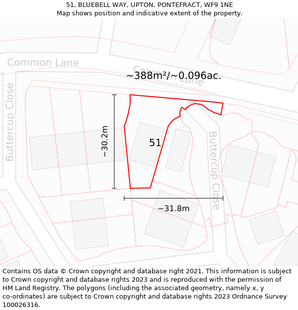 51, BLUEBELL WAY, UPTON, PONTEFRACT, WF9 1NE: Plot and title map