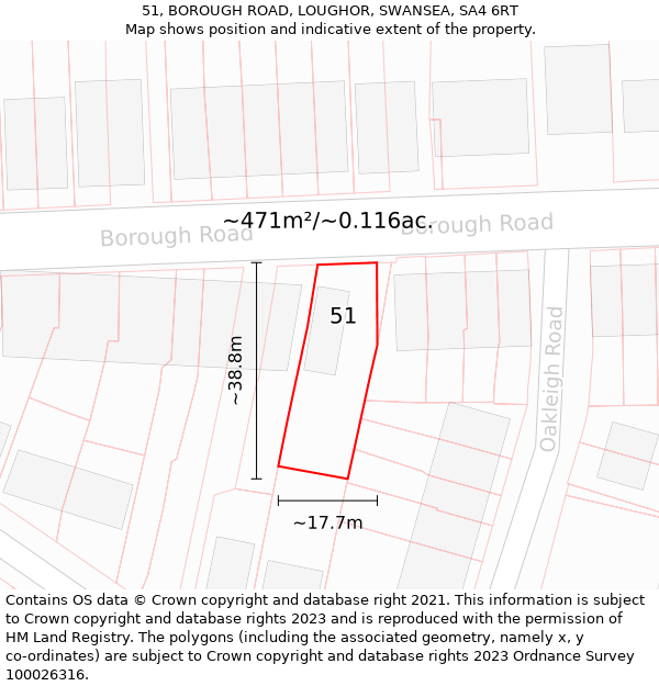 51, BOROUGH ROAD, LOUGHOR, SWANSEA, SA4 6RT: Plot and title map