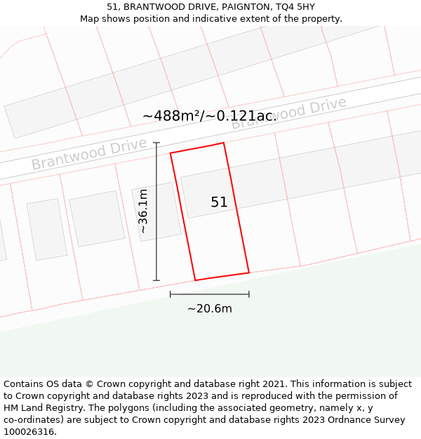 51, BRANTWOOD DRIVE, PAIGNTON, TQ4 5HY: Plot and title map