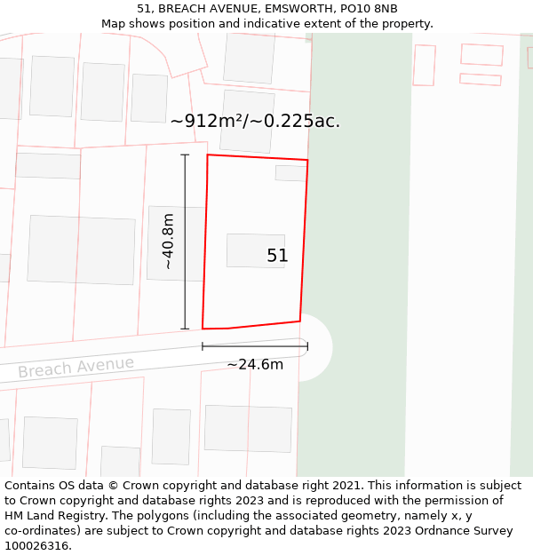 51, BREACH AVENUE, EMSWORTH, PO10 8NB: Plot and title map