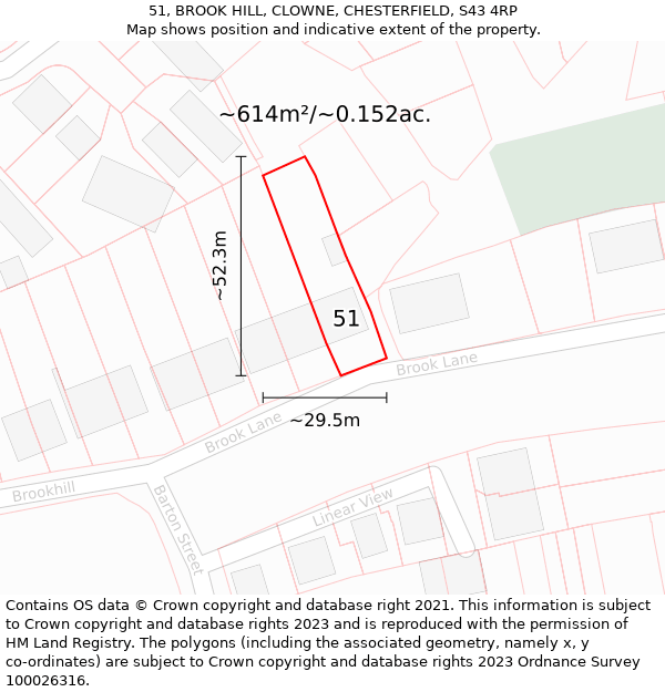 51, BROOK HILL, CLOWNE, CHESTERFIELD, S43 4RP: Plot and title map