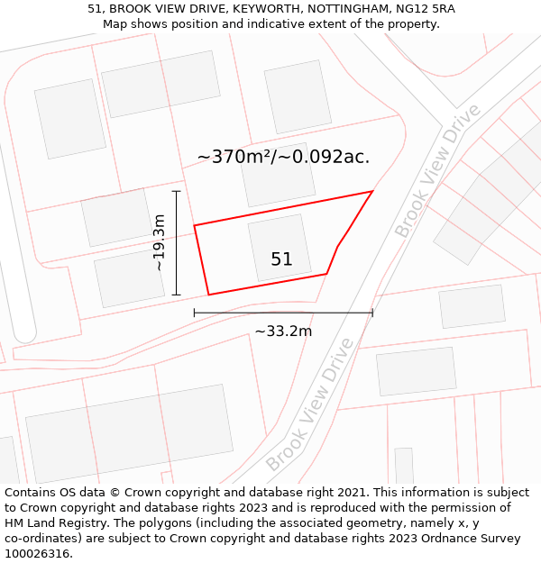 51, BROOK VIEW DRIVE, KEYWORTH, NOTTINGHAM, NG12 5RA: Plot and title map