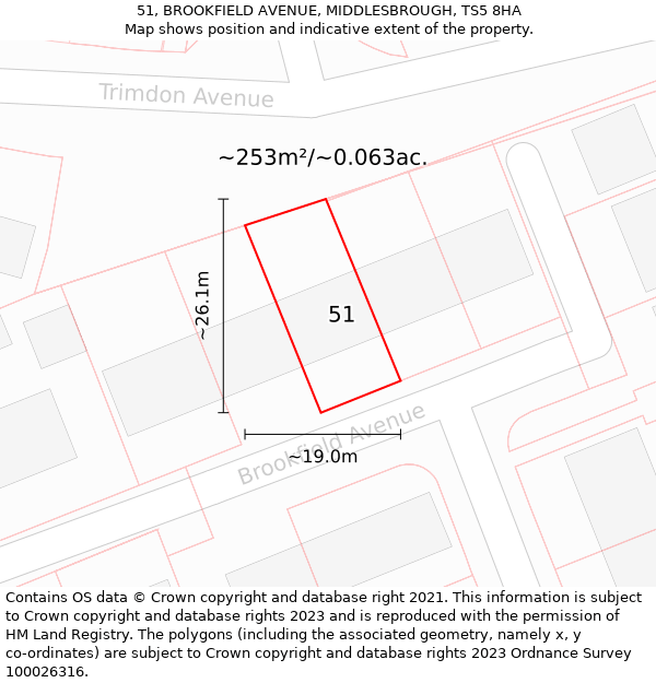 51, BROOKFIELD AVENUE, MIDDLESBROUGH, TS5 8HA: Plot and title map