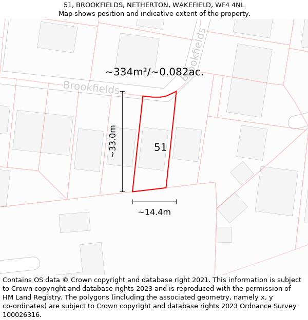 51, BROOKFIELDS, NETHERTON, WAKEFIELD, WF4 4NL: Plot and title map