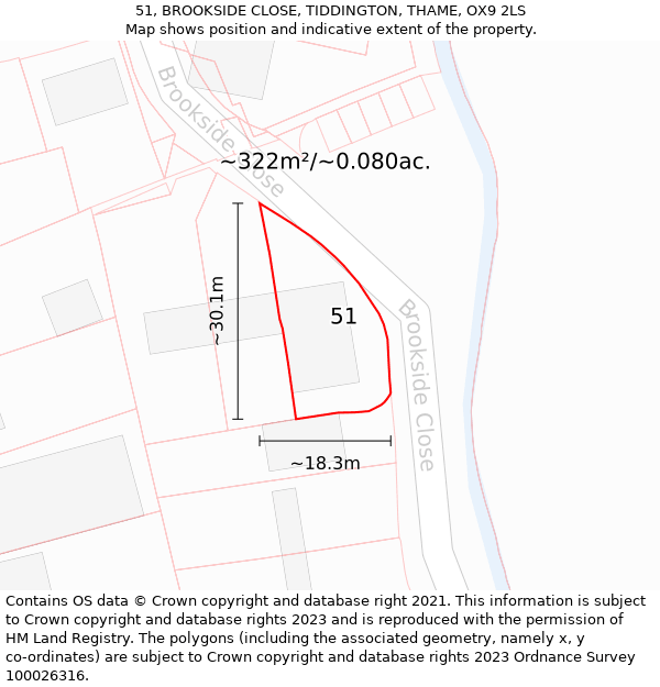 51, BROOKSIDE CLOSE, TIDDINGTON, THAME, OX9 2LS: Plot and title map