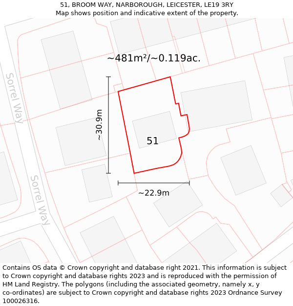 51, BROOM WAY, NARBOROUGH, LEICESTER, LE19 3RY: Plot and title map