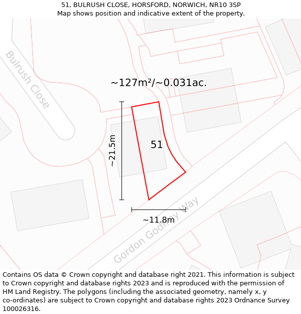 51, BULRUSH CLOSE, HORSFORD, NORWICH, NR10 3SP: Plot and title map