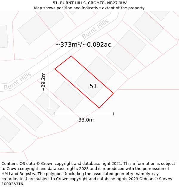 51, BURNT HILLS, CROMER, NR27 9LW: Plot and title map