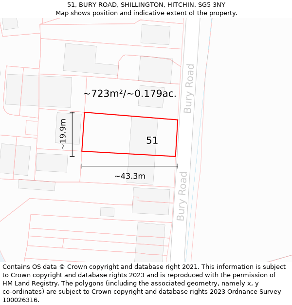 51, BURY ROAD, SHILLINGTON, HITCHIN, SG5 3NY: Plot and title map