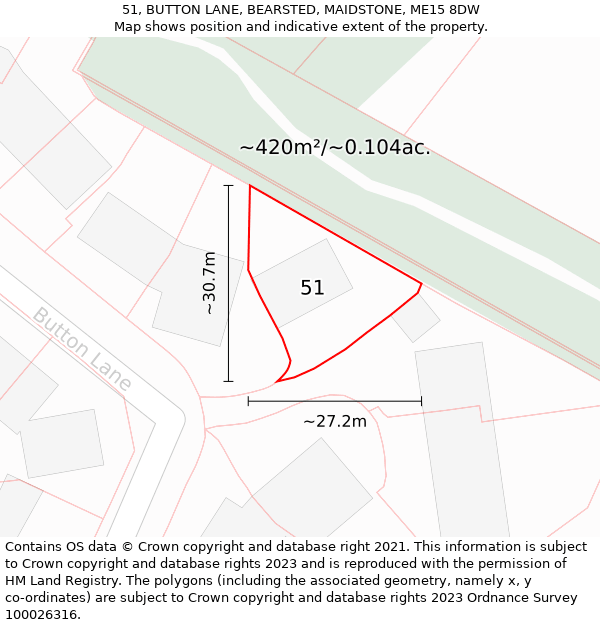 51, BUTTON LANE, BEARSTED, MAIDSTONE, ME15 8DW: Plot and title map