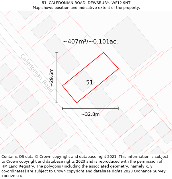 51, CALEDONIAN ROAD, DEWSBURY, WF12 9NT: Plot and title map