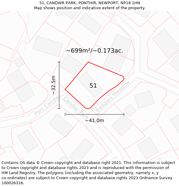 51, CANDWR PARK, PONTHIR, NEWPORT, NP18 1HN: Plot and title map