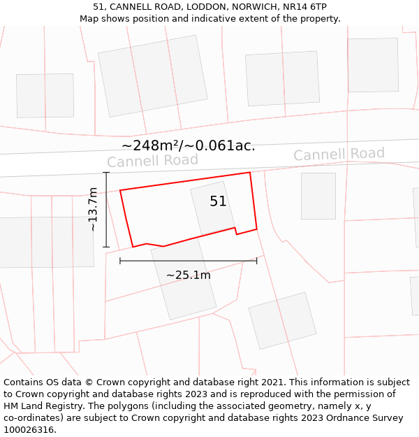 51, CANNELL ROAD, LODDON, NORWICH, NR14 6TP: Plot and title map