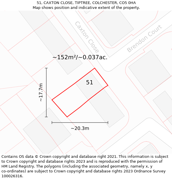 51, CAXTON CLOSE, TIPTREE, COLCHESTER, CO5 0HA: Plot and title map