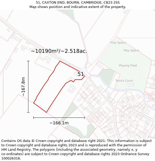 51, CAXTON END, BOURN, CAMBRIDGE, CB23 2SS: Plot and title map