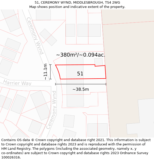 51, CEREMONY WYND, MIDDLESBROUGH, TS4 2WG: Plot and title map
