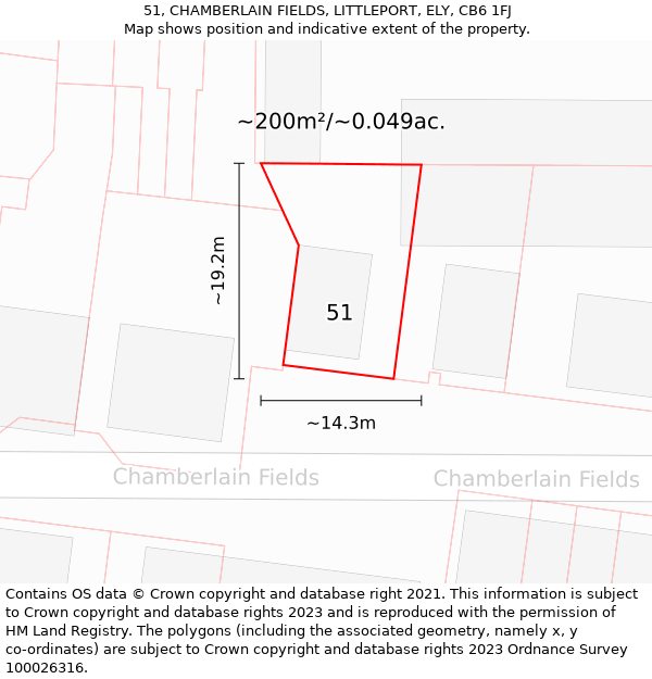 51, CHAMBERLAIN FIELDS, LITTLEPORT, ELY, CB6 1FJ: Plot and title map