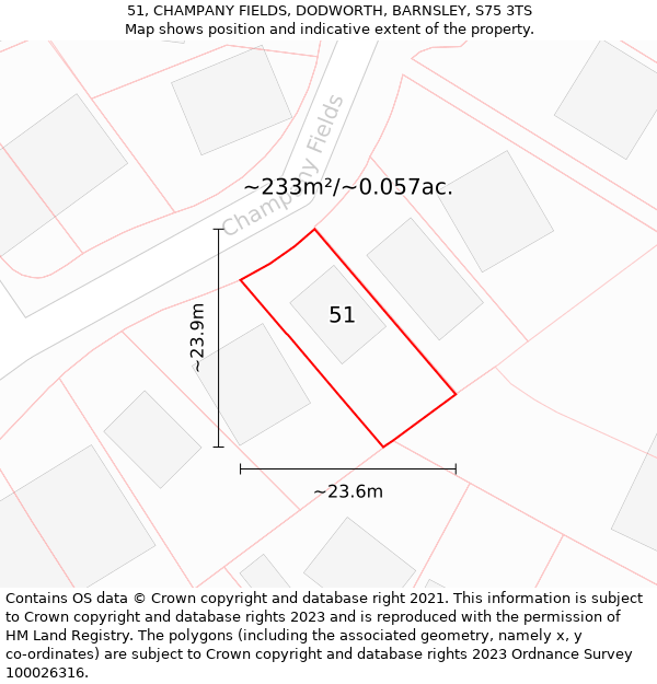 51, CHAMPANY FIELDS, DODWORTH, BARNSLEY, S75 3TS: Plot and title map