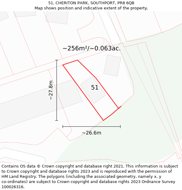 51, CHERITON PARK, SOUTHPORT, PR8 6QB: Plot and title map