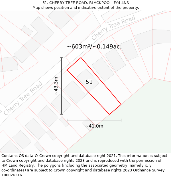 51, CHERRY TREE ROAD, BLACKPOOL, FY4 4NS: Plot and title map