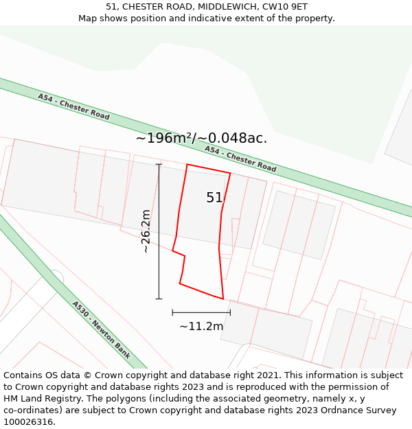 51, CHESTER ROAD, MIDDLEWICH, CW10 9ET: Plot and title map