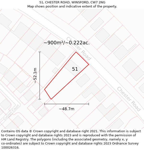 51, CHESTER ROAD, WINSFORD, CW7 2NG: Plot and title map