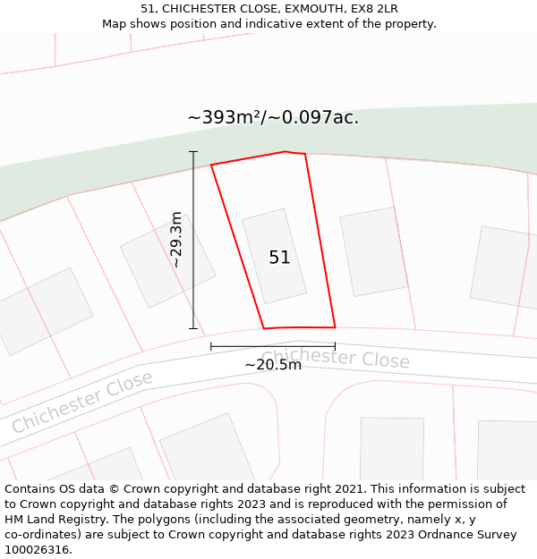51, CHICHESTER CLOSE, EXMOUTH, EX8 2LR: Plot and title map