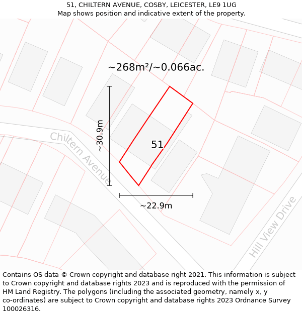 51, CHILTERN AVENUE, COSBY, LEICESTER, LE9 1UG: Plot and title map