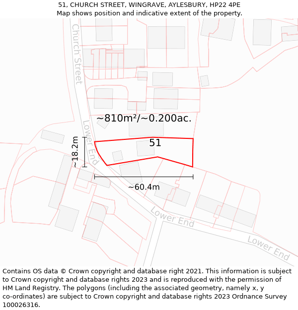 51, CHURCH STREET, WINGRAVE, AYLESBURY, HP22 4PE: Plot and title map