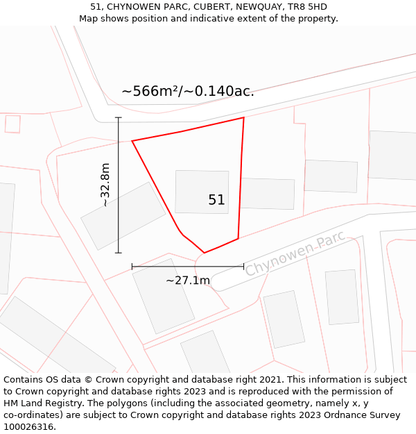 51, CHYNOWEN PARC, CUBERT, NEWQUAY, TR8 5HD: Plot and title map