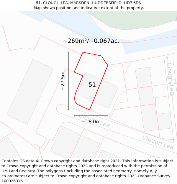 51, CLOUGH LEA, MARSDEN, HUDDERSFIELD, HD7 6DN: Plot and title map